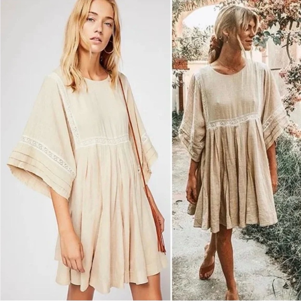 Spell Tan Mini Dress with Cream Details - Picture 2 of 8